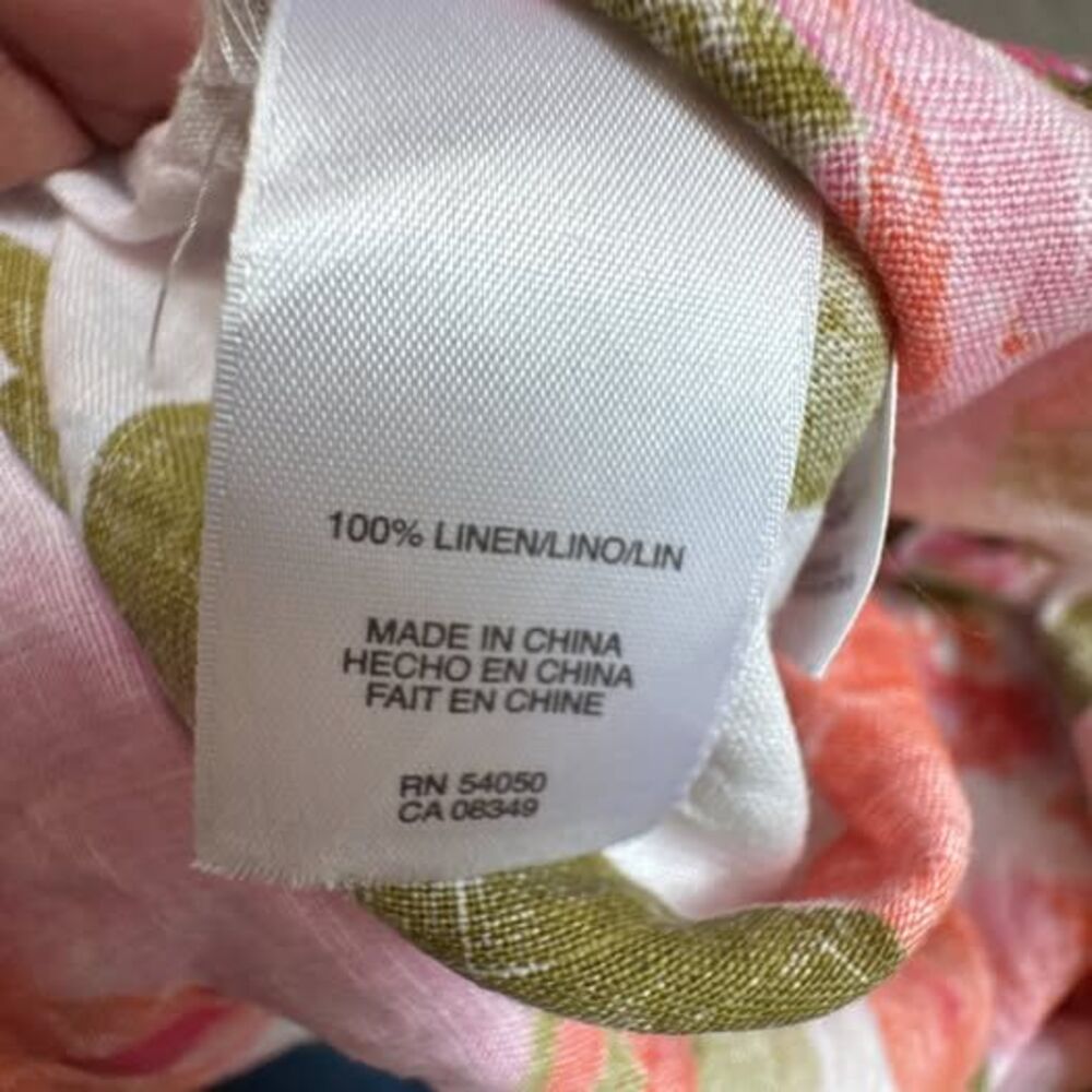 Jones New York Floral 100% Linen 3/4 Roll Tab Sleeve Top (Size Medium) - Picture 7 of 9